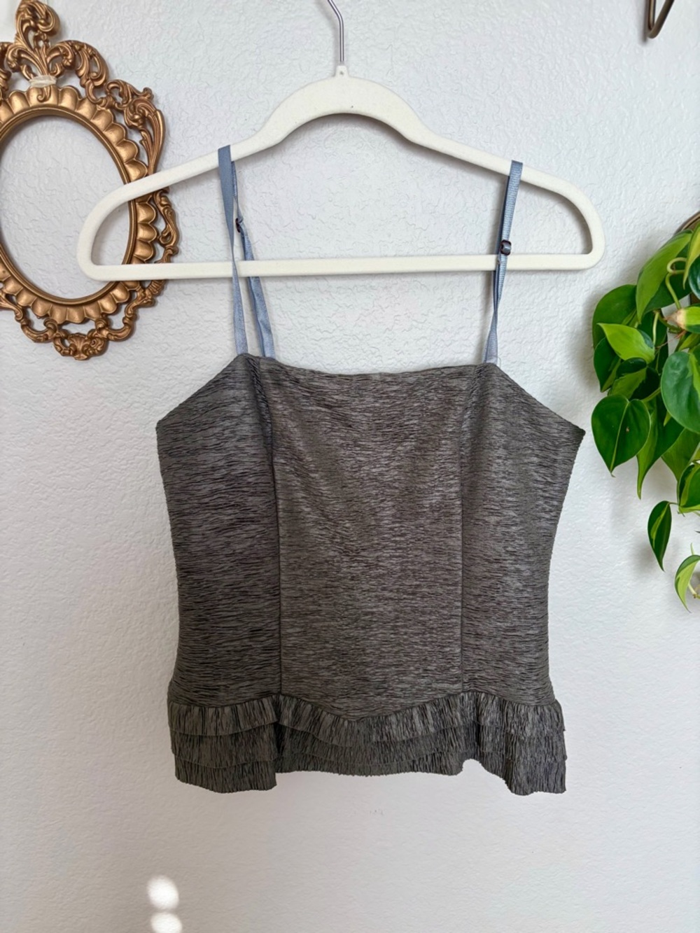 Gray Ruffle Y2K Hem Cami Top